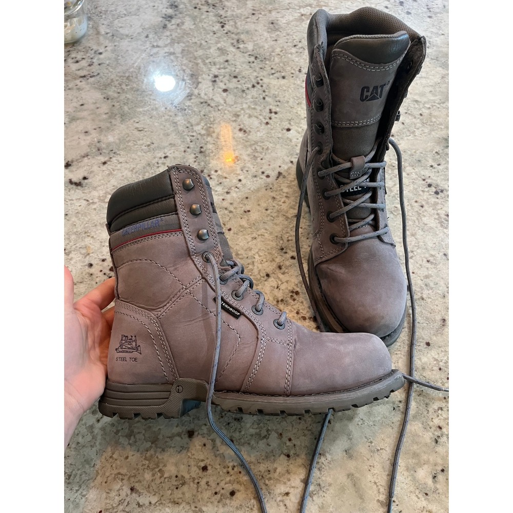CAT Caterpillar Mae Steel Toe Waterproof Work Boots Grey Leather P90565 W 7
